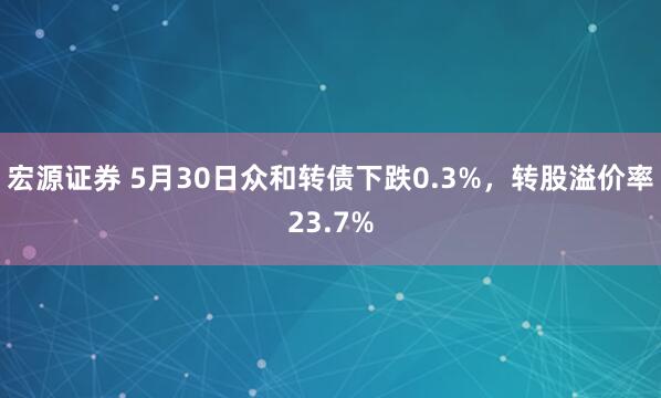 宏源证券 5月30日众和转债下跌0.3%，转股溢价率23.7%